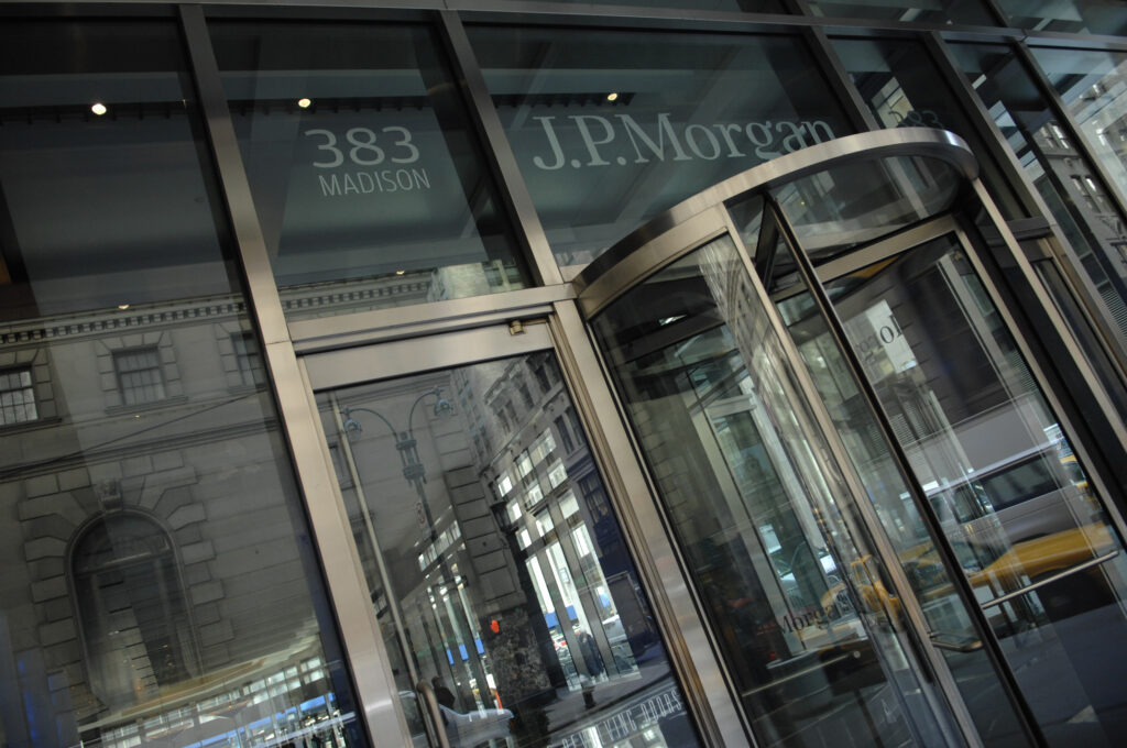 Shot from the ground looking up at JPMorgan headquarters at 383 Madison Ave, New York, NY