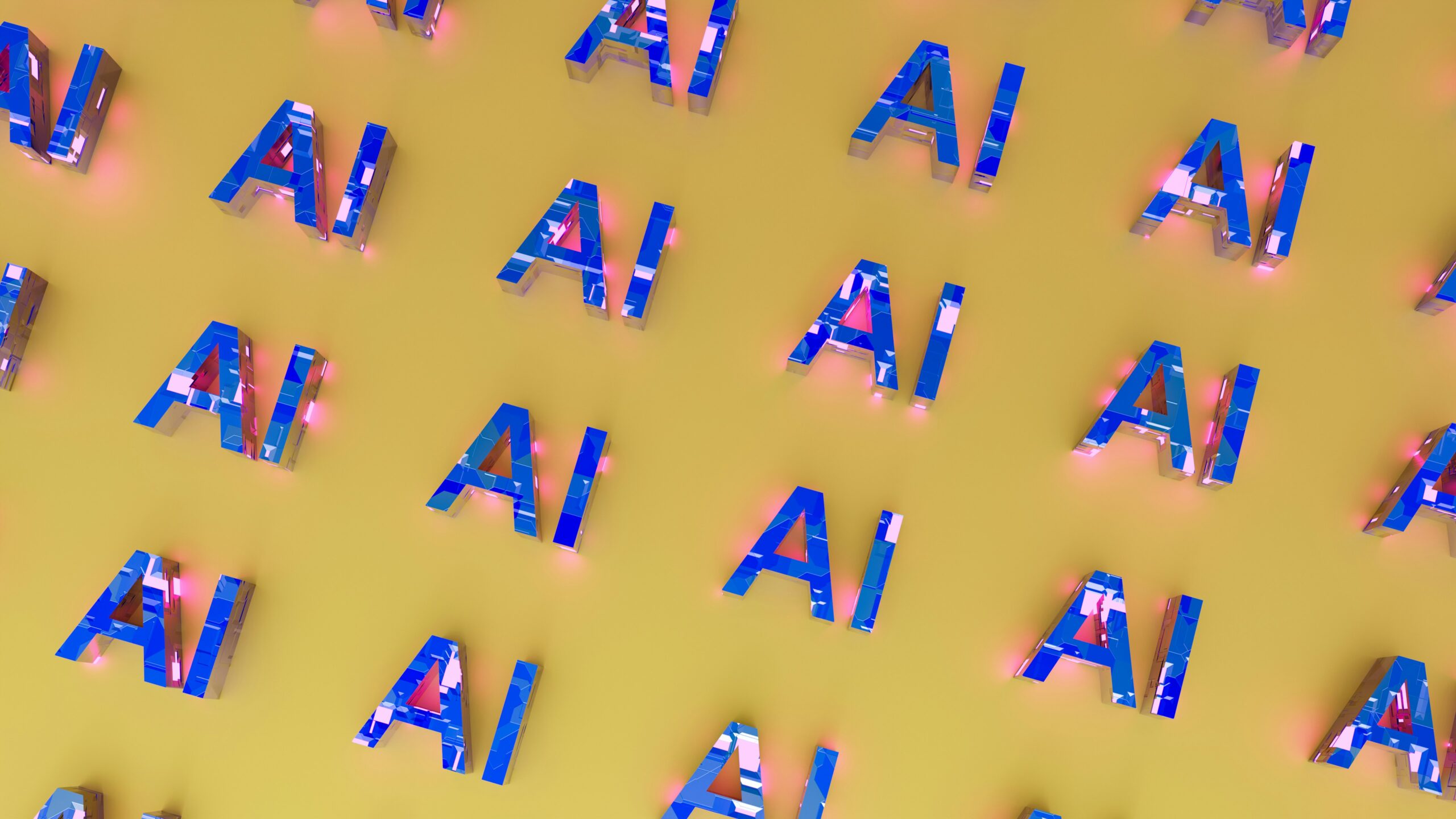 Purple AI repeated on yellow background