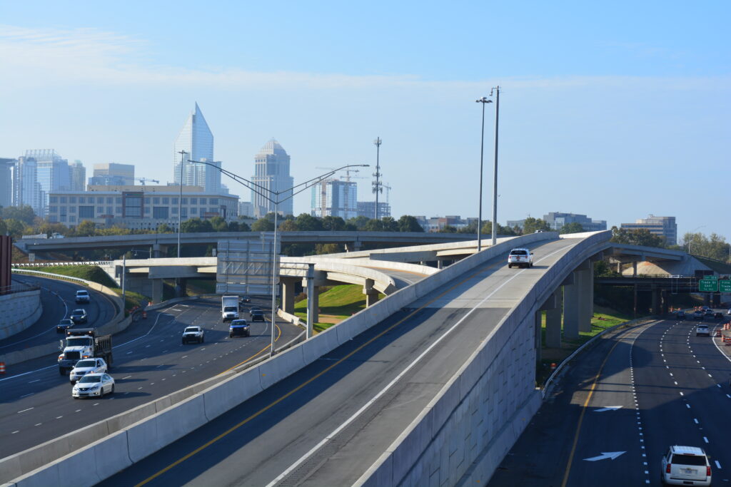 Simulated view of traffic on a highway.
